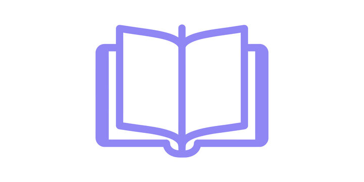 Open book outline purple lavender color educational reading symbol.