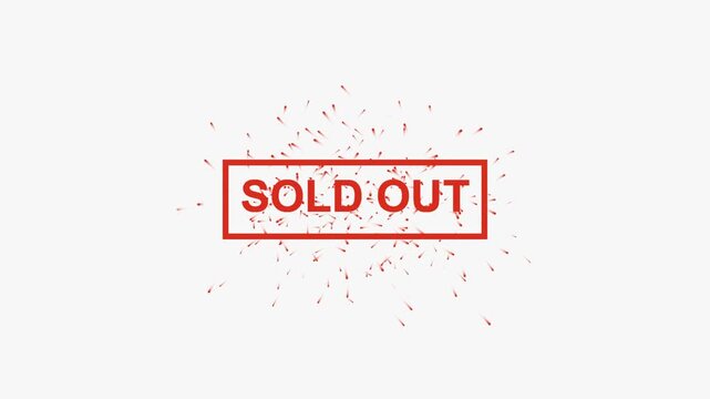 Red rubber stamp with the text sold out inside a rectangular frame for retail business and marketing
