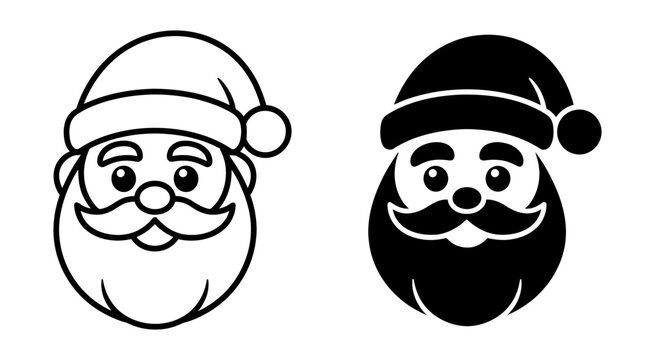 Santa claus face outline and solid vector illustration