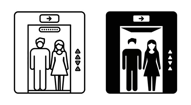 Couple standing in elevator open vector illustration