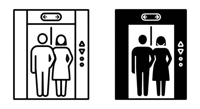 Couple inside elevator cabin closed vector illustration