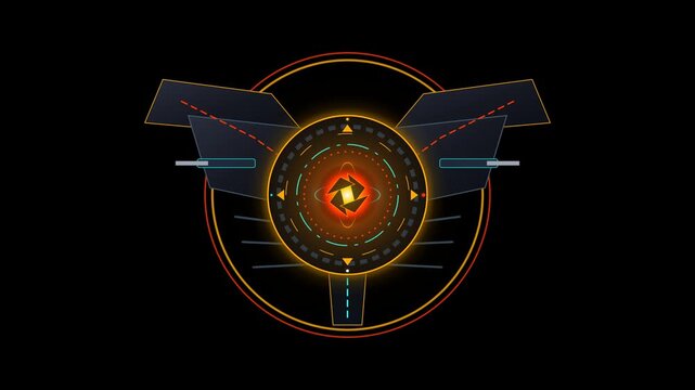 Futuristic Energy Portal Design with Glowing Circular Patterns and Abstract Geometric Shapes in Dark Background