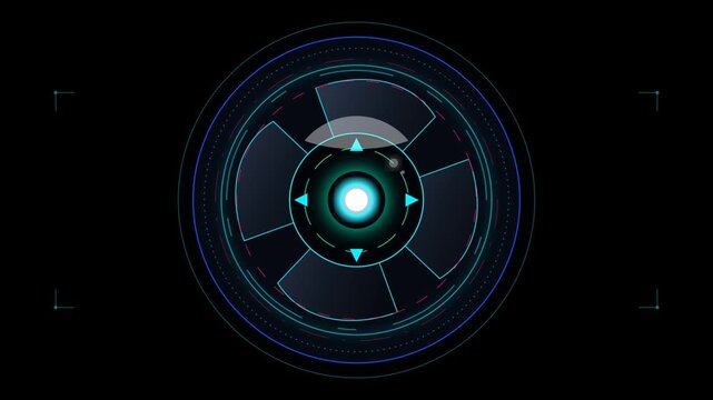 Futuristic Circular Interface Design with Dynamic Elements and Glowing Effects in a Digital Space Background