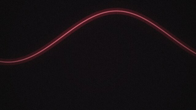 A single glowing red light trail forming a smooth sine wave curve on a dark black background, with a noticeable, grainy texture and aesthetic