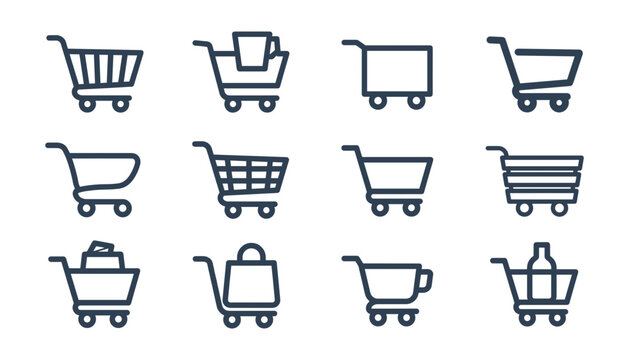 Outline vector Online Shopping Cart Vector Bundle: solid marker, squar