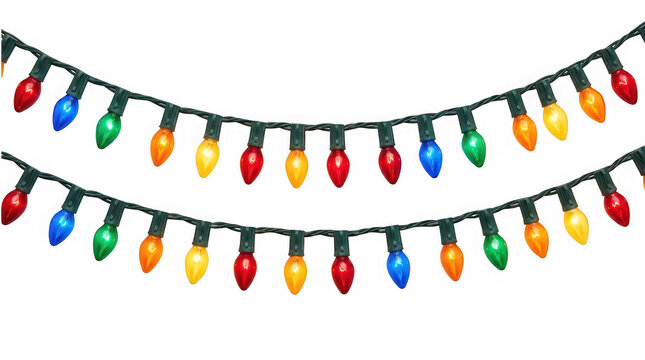 Christmas string lights isolated on transparent background