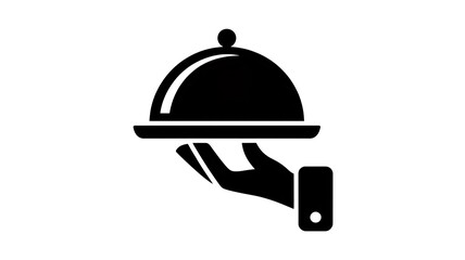 Fototapeta premium Hand holding a serving tray with dome cover icon