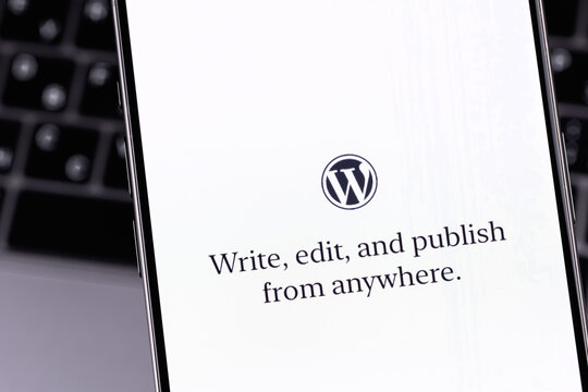 WordPress logo mobile app on a screen smartphone iPhone. WordPress - open source site content management system. Batumi, Georgia - June 16, 2026