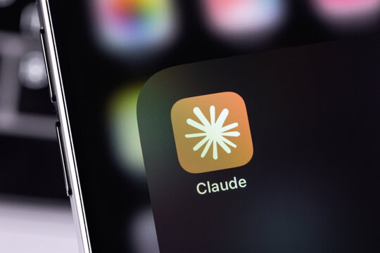 Claude logo mobile icon app on a screen iPhone smartphone closeup. Claude is a family of large language models developed by Anthropic. Batumi, Georgia - June 15, 2026
