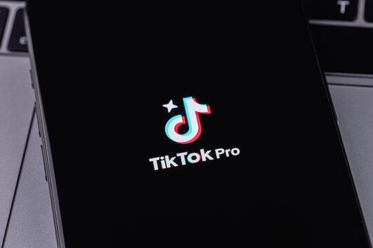 TikTok Pro logo mobile app on screen smartphone iPhone. TikTok is app to create and share videos. Batumi, Georgia - June 16, 2026