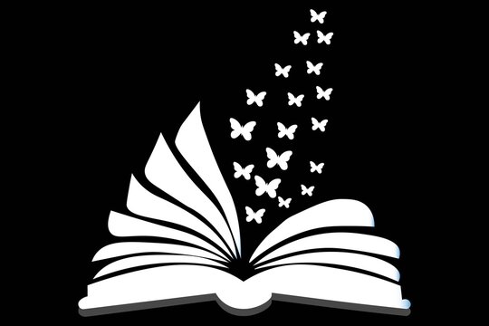 Open book releasing white butterflies illustration isolated on white background