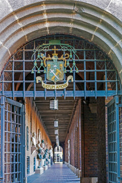 Szeged - 22 MAY, 2016: Symbolic sign on an iron gate in the city center Szeged, Hungary representing hungarian shield.