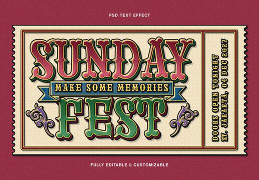 Vintage Festival Ticket Text Effect