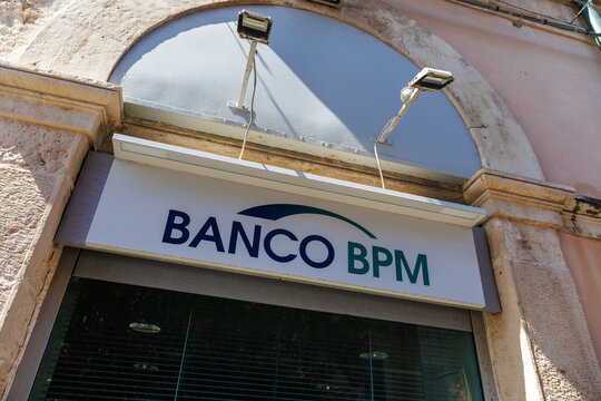 Syracuse, Italy &ndash; June 22, 2026: Banco BPM logo and signage above a bank branch entrance on a historic building facade