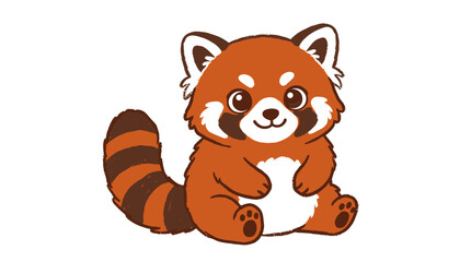 Obraz premium Cute red panda illustration sitting with striped bushy tail isolated on white background