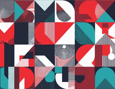 geometric pattern background with scandinavian abstract color or swiss geometry prints of rectangles squares and circles shape design
