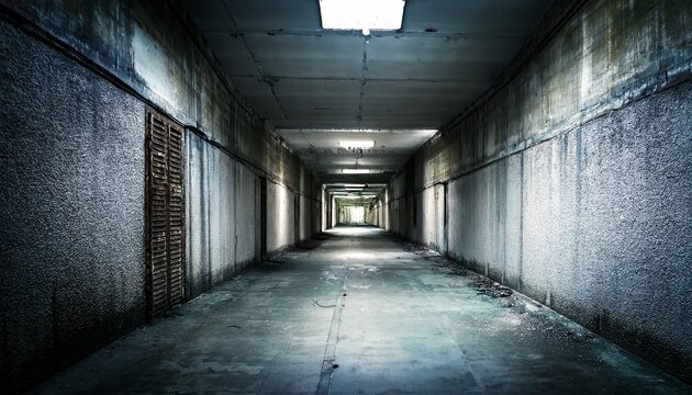 empty concrete corridor in an abandoned building with rough texture