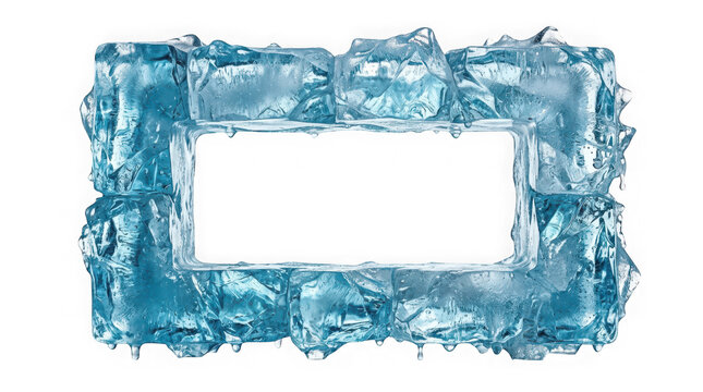Rectangular frame made of melting ice cubes isolated on transparent background