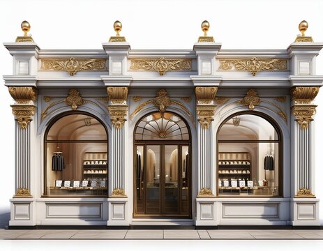 luxury fashion boutique storefront facade 3d render isolated on white background