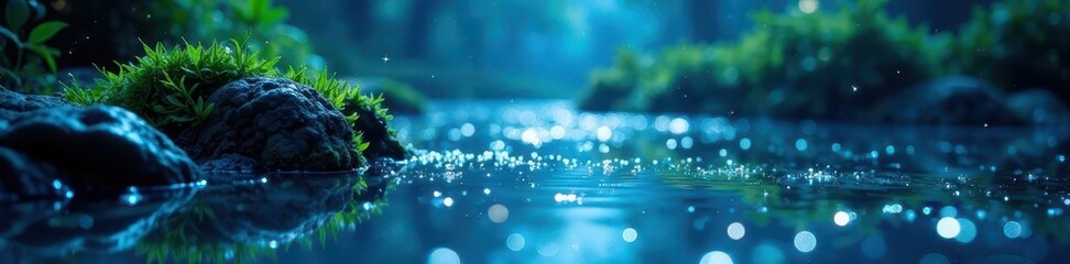 Silver moonbeams highlight sparkling algae bloom at night , moonlight, ecology, night sky © sawaratch