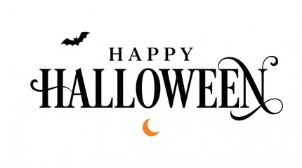 Happy halloween typography design with a flying bat and crescent moon icon © Ibrahim