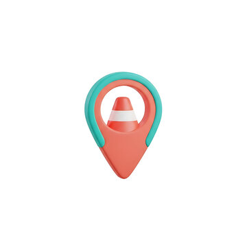 3d map location pin with traffic cone icon