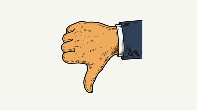 Dynamic Downvote Hand Gesture with Sleeve Detail in Orange and Dark Blue Color Scheme with high quality professional line art symbols for modern creative design and digital branding projects