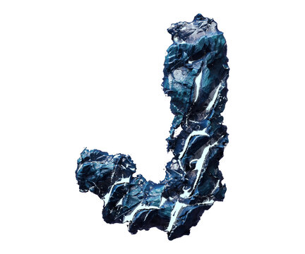 Blue stone letter J isolated on transparent background