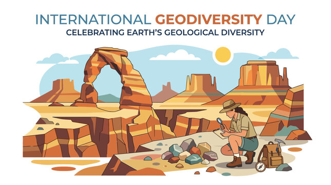Geologist Studying Rock Formations in Arid Landscape