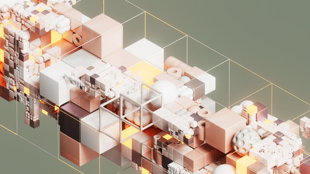 Abstract 3D Modular Network in Beige and Cream Tones