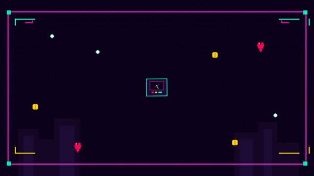 Abstract Neon Frame Animation with Hearts and Dots.