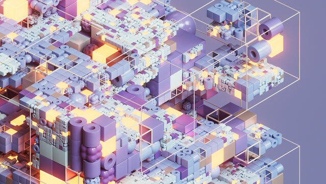 Abstract Modular 3D Network in Lavender and Blue