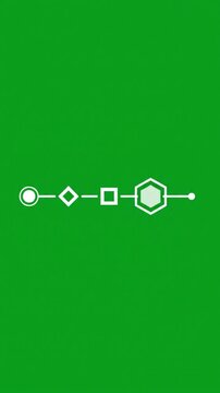 Minimalist geometric process timeline infographic element on green screen background vertical video mockup