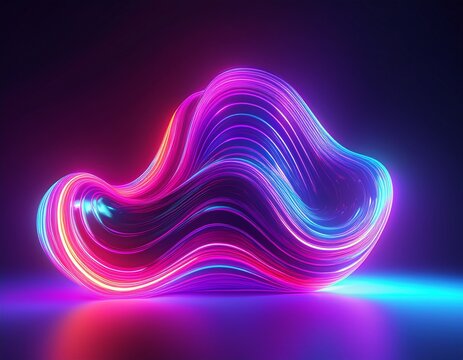 3d render colorful background with abstract shape glowing in ultraviolet spectrum curvy neon lines futuristic energy concept