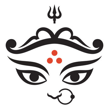 Goddess Durga face vector emblem illustration with nose ring and bindi for Durga Puja