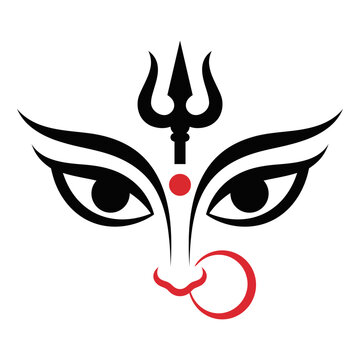 Goddess Durga face vector emblem logo illustration with trident and nose ring