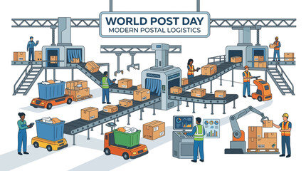 Fototapeta premium Modern postal logistics and delivery system illustration