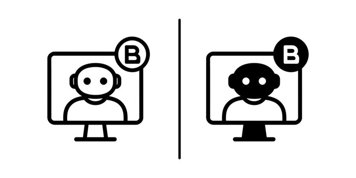 Bot Screen Badge Vector Set Line and Solid Style Chatbot Monitor Artificial Intelligence Support Graphic Symbol Isolated on White Background