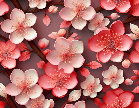 bright seamless pattern with 3d sakura blossom