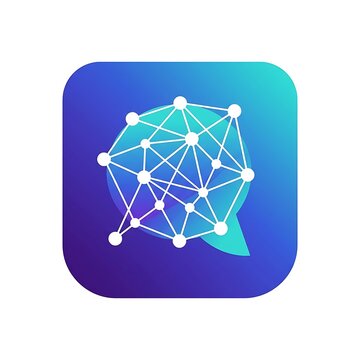 Abstract Neural Network Connection Logo in Speech Bubble Shape with Blue Gradient Background for Artificial Intelligence and Data Technology