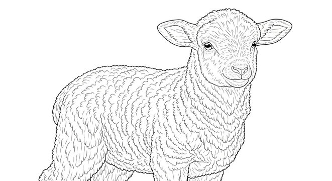 Cute baby sheep or lamb coloring page line art vector illustration