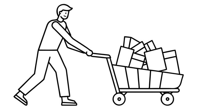 Man pulling heavy cart with boxes