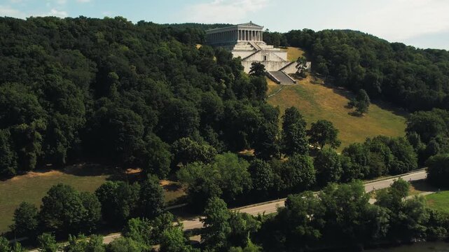 Aerial view of Walhalla memorial in Donaustauf Bavaria Germany