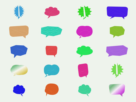 Colorful speech bubble icons with various shapes and transparent backgrounds