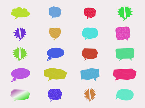 Colorful speech bubble icons with various shapes and transparent backgrounds