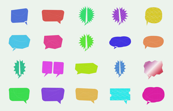 Colorful speech bubble icons with various shapes and transparent backgrounds