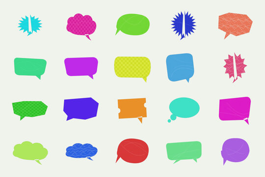 Colorful speech bubble icons with various shapes and transparent backgrounds