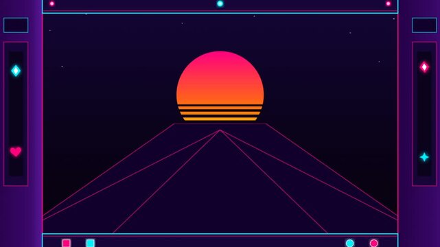 Neon Sunset Grid Journey In Retro Synthwave Visuals.