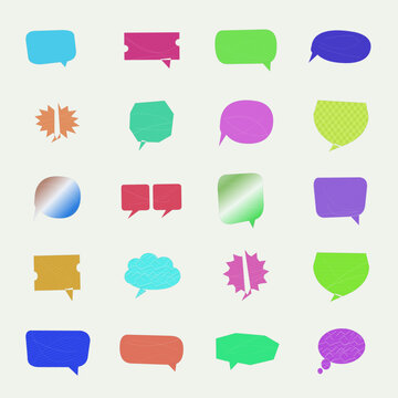 Colorful speech bubble icons with various shapes and transparent backgrounds