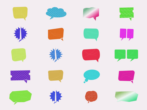 Colorful speech bubble icons with various shapes and transparent backgrounds